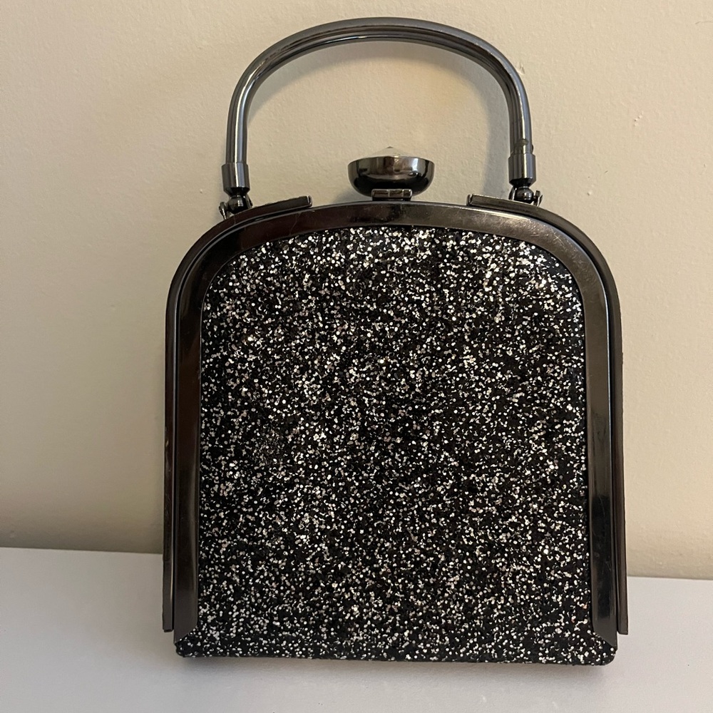 Elegant Black and Silver Glitter Handbag